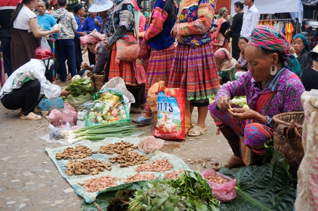 Vente des legumes Marché Xin Man, ou Coc Pai, Ha Giang